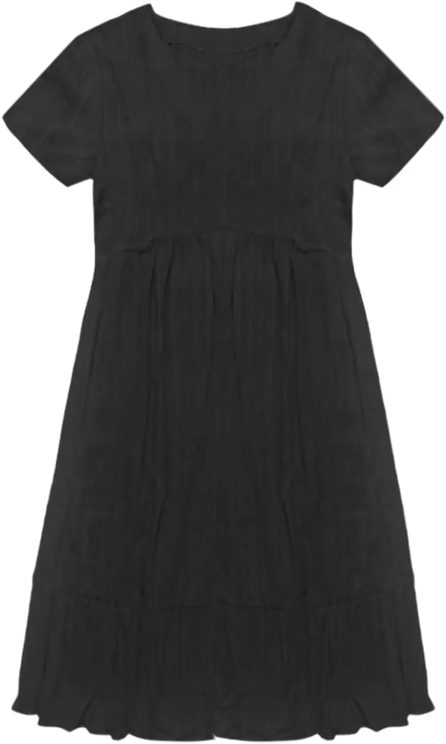 Sun Dresses for Women 2025 Vacation Summer Casual Short Sleeve V Neck Flowy Swing Dress Pleated Ruffle Beach Sundress