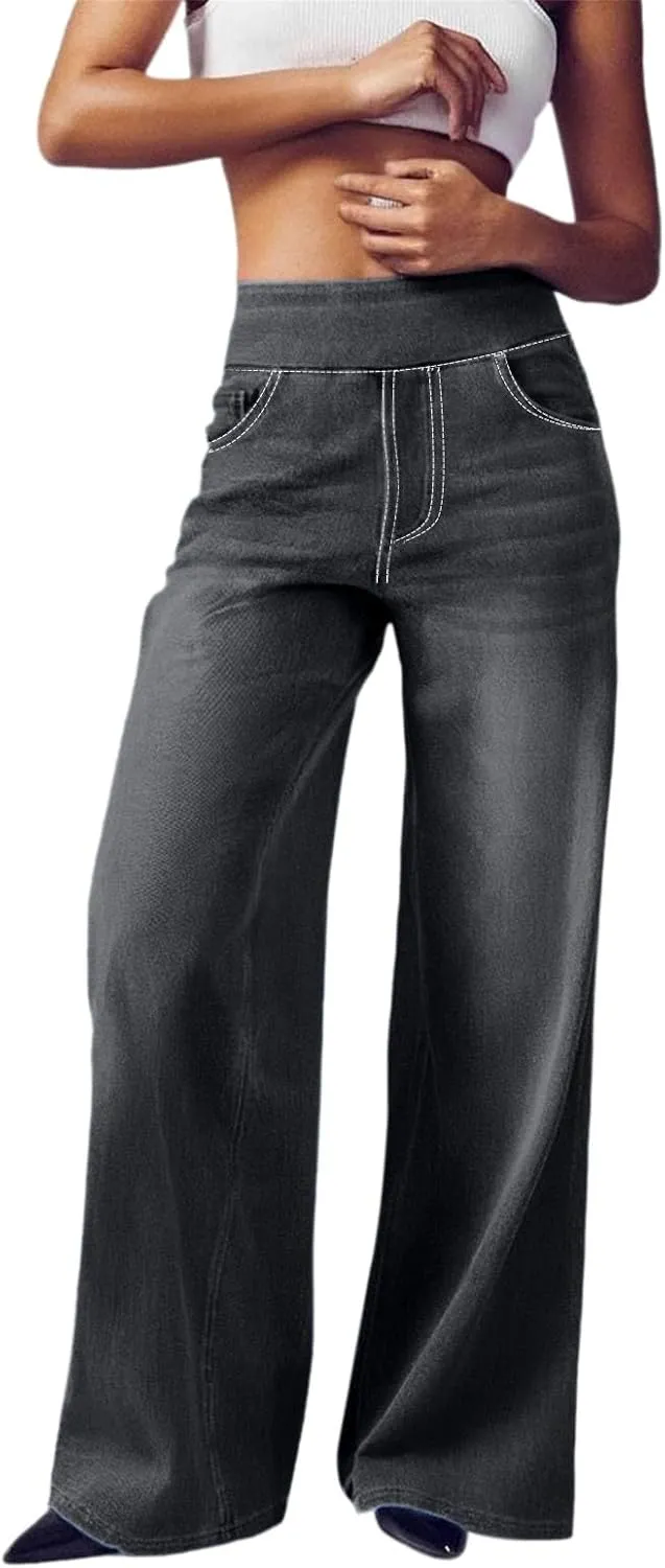 Sweatpant Jeans for Women High Waisted Wide Leg Tummy Control Pants Straight Trendy Summer 2025 Palazzo Y2k Trousers