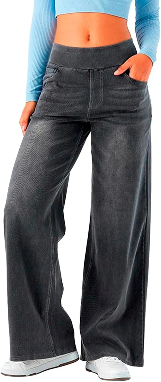 Sweatpant Jeans for Women High Waisted Wide Leg Tummy Control Pants Straight Trendy Summer 2025 Palazzo Y2k Trousers
