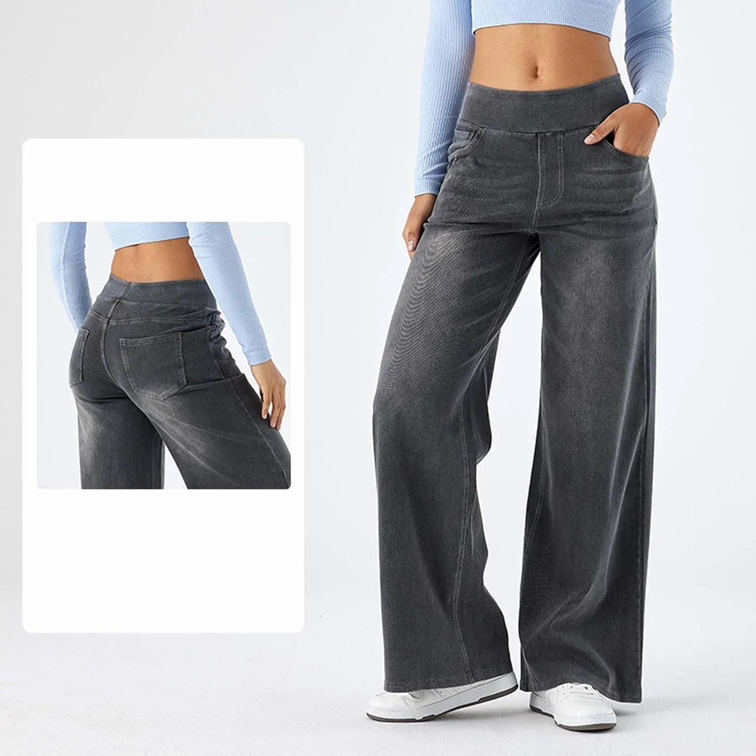 Sweatpant Jeans for Women High Waisted Wide Leg Tummy Control Pants Straight Trendy Summer 2025 Palazzo Y2k Trousers