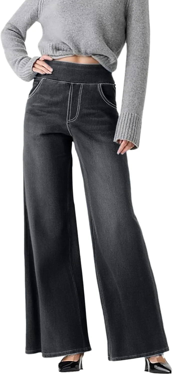 Sweatpant Jeans for Women High Waisted Wide Leg Tummy Control Pants Straight Trendy Summer 2025 Palazzo Y2k Trousers