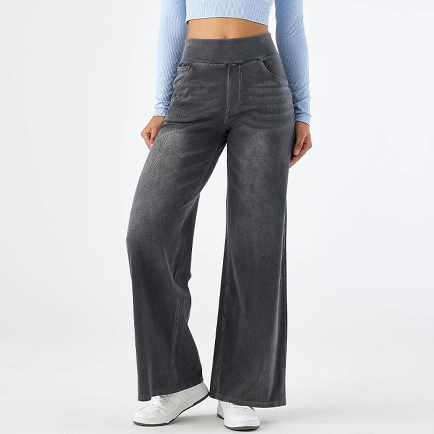 Sweatpant Jeans for Women High Waisted Wide Leg Tummy Control Pants Straight Trendy Summer 2025 Palazzo Y2k Trousers
