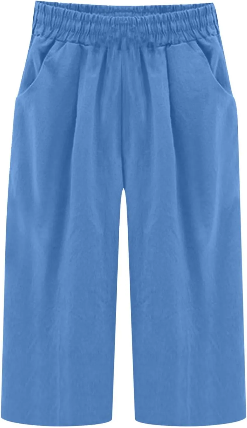 TANGNADE Women Capris for Summer Elastic Waist Loose Fit Capri Cotton Linen Pants Lightweight Casual Travel Ladies Trouser