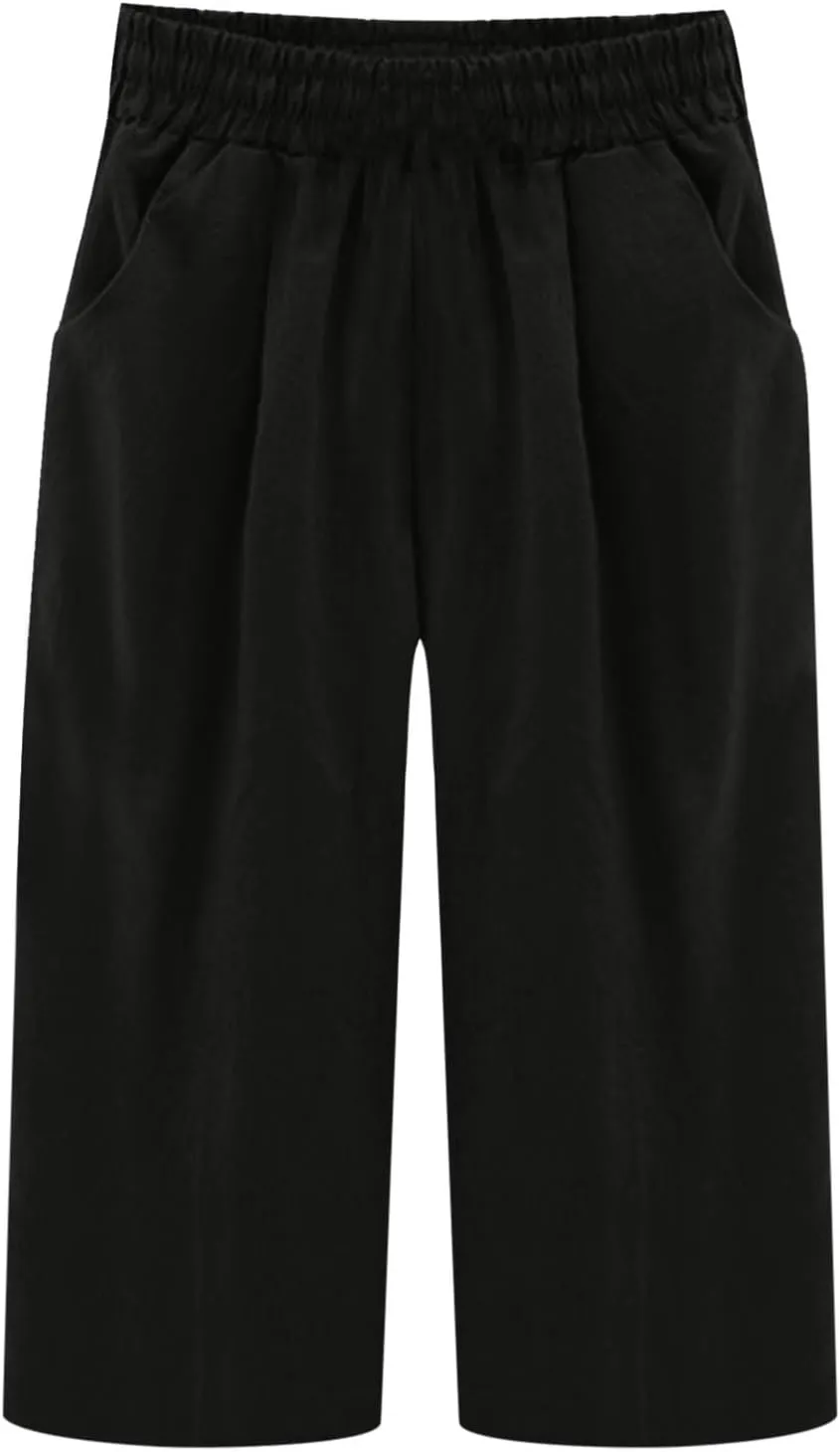 TANGNADE Women Capris for Summer Elastic Waist Loose Fit Capri Cotton Linen Pants Lightweight Casual Travel Ladies Trouser