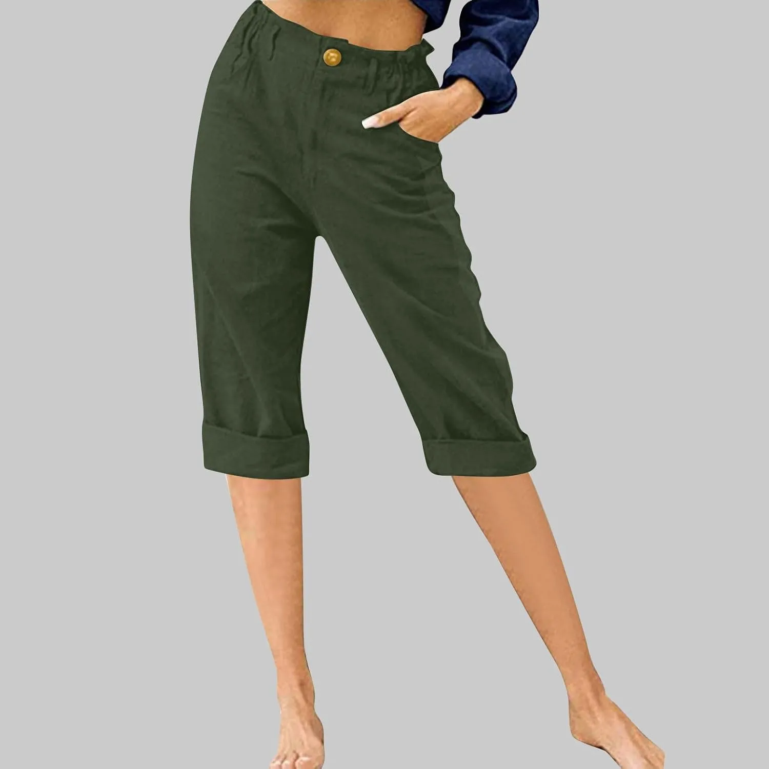 TANGNADE Women's Capris and Cropped Pants Summer Plus Size Knee Length Capri Comfy Elastic Waist Beach Trouser