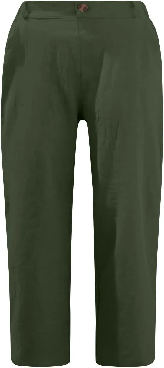TANGNADE Women's Capris and Cropped Pants Summer Plus Size Knee Length Capri Comfy Elastic Waist Beach Trouser