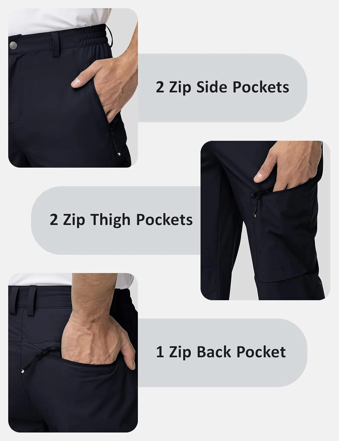 TBMPOY Men's Lightweight Hiking Travel Pants 5 Zip Pockets Stretch Quick Dry Work Pant Cargo Outdoor Camping Fishing
