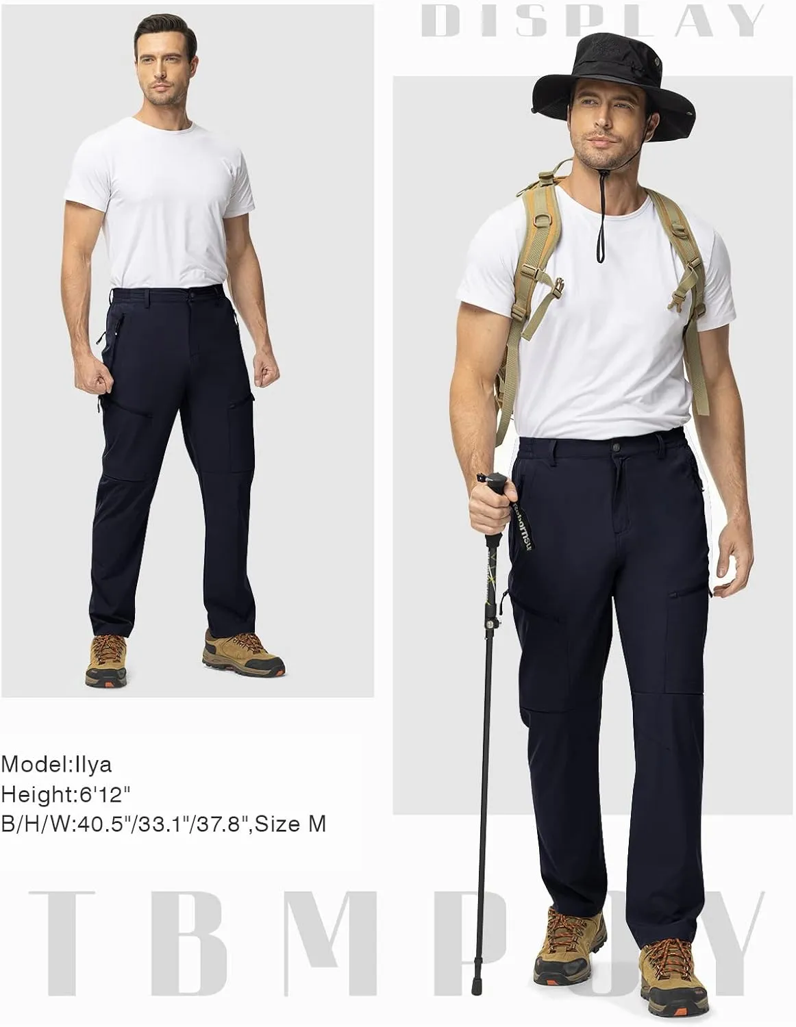 TBMPOY Men's Lightweight Hiking Travel Pants 5 Zip Pockets Stretch Quick Dry Work Pant Cargo Outdoor Camping Fishing