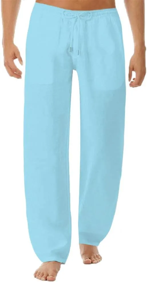 THWEI Linen Pants Mens Casual Drastring Loose Fit Summer Lightweight Beach Pants