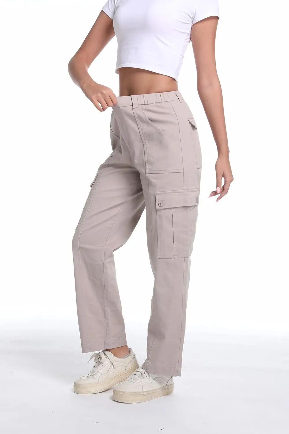 Tronjori Womens Cargo Pants High Waisted Casual Utility Trousers Stretch Straight Leg Streetwear Y2K