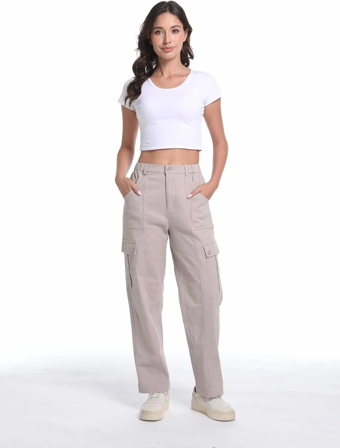 Tronjori Womens Cargo Pants High Waisted Casual Utility Trousers Stretch Straight Leg Streetwear Y2K
