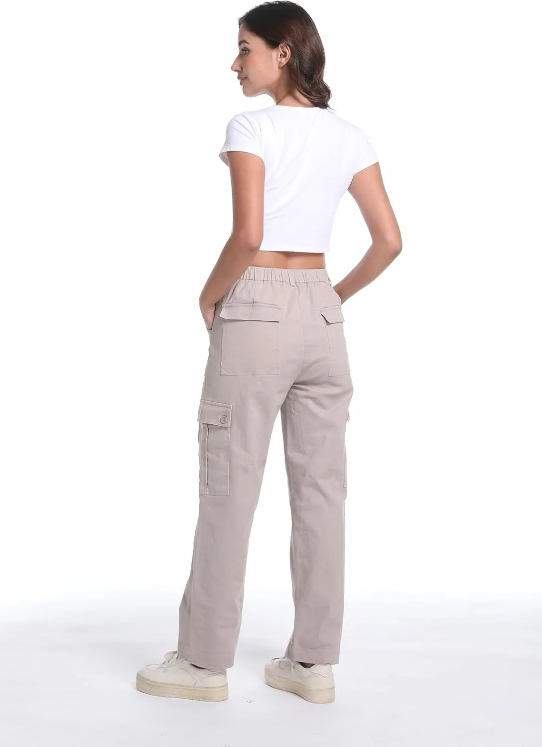 Tronjori Womens Cargo Pants High Waisted Casual Utility Trousers Stretch Straight Leg Streetwear Y2K