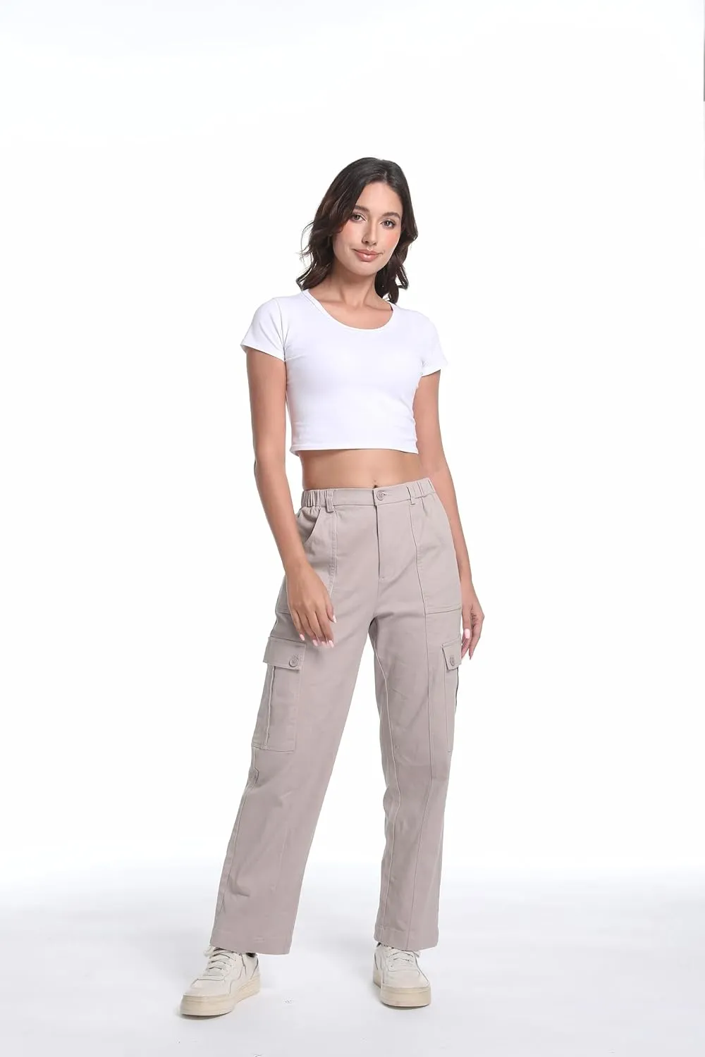 Tronjori Womens Cargo Pants High Waisted Casual Utility Trousers Stretch Straight Leg Streetwear Y2K