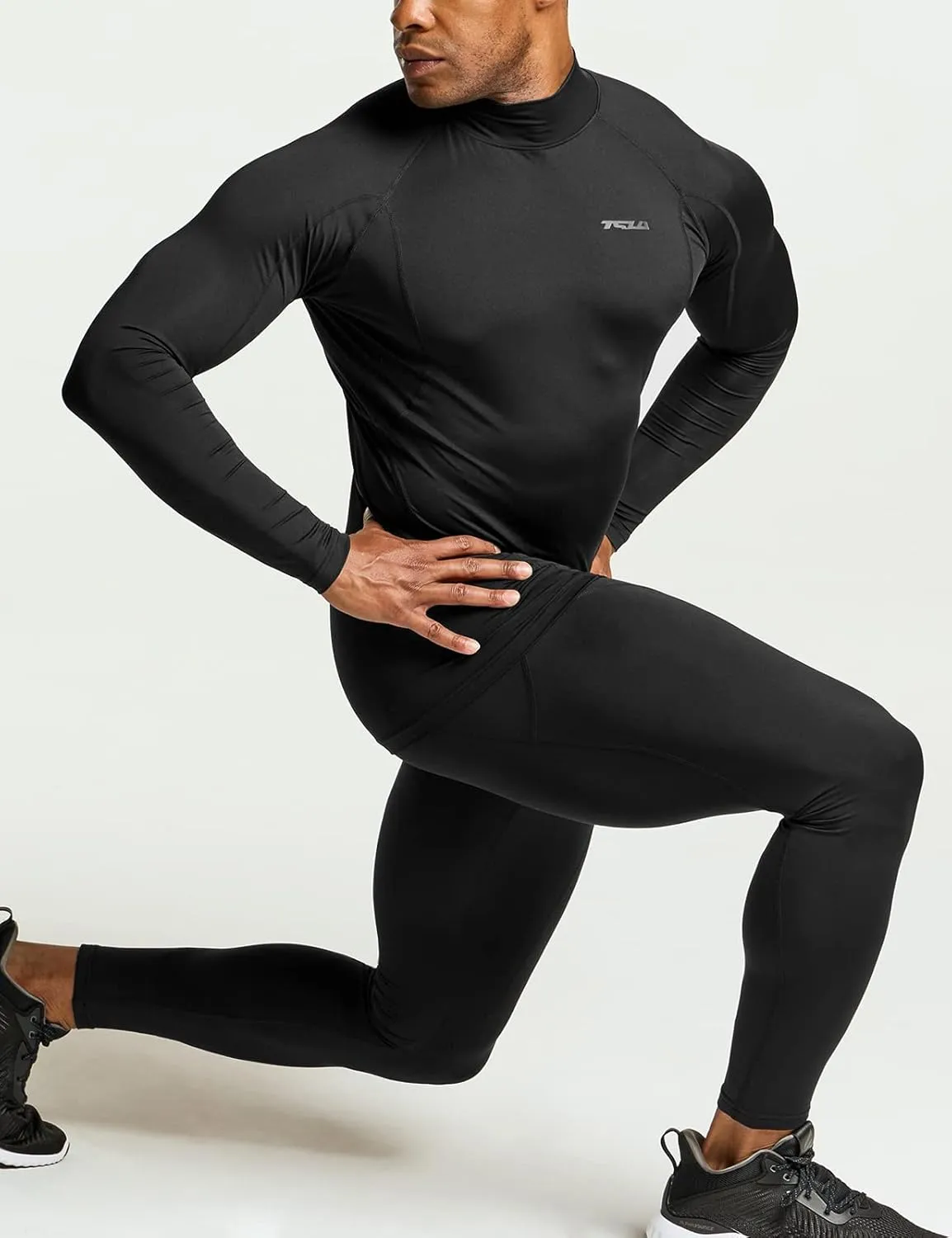 TSLA Men's UPF 50  Mock Long Sleeve Compression Shirts, Athletic Workout Shirt, Base Layer for Water Sports