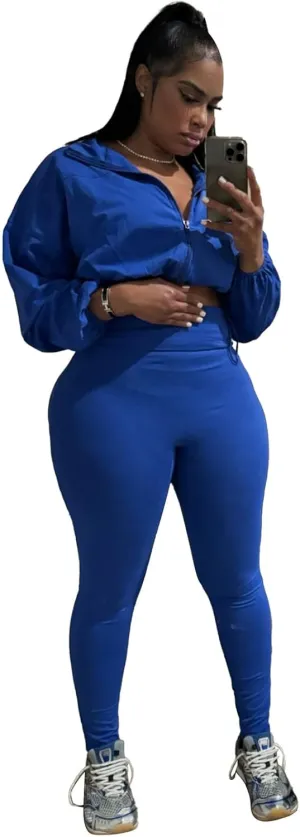 Uni Clau Women 2 Piece Outfits Tracksuit Drawstring Long Sleeve Zip Up Crop Jacket with Bodycon Pant Set Sweatsuit Clothes