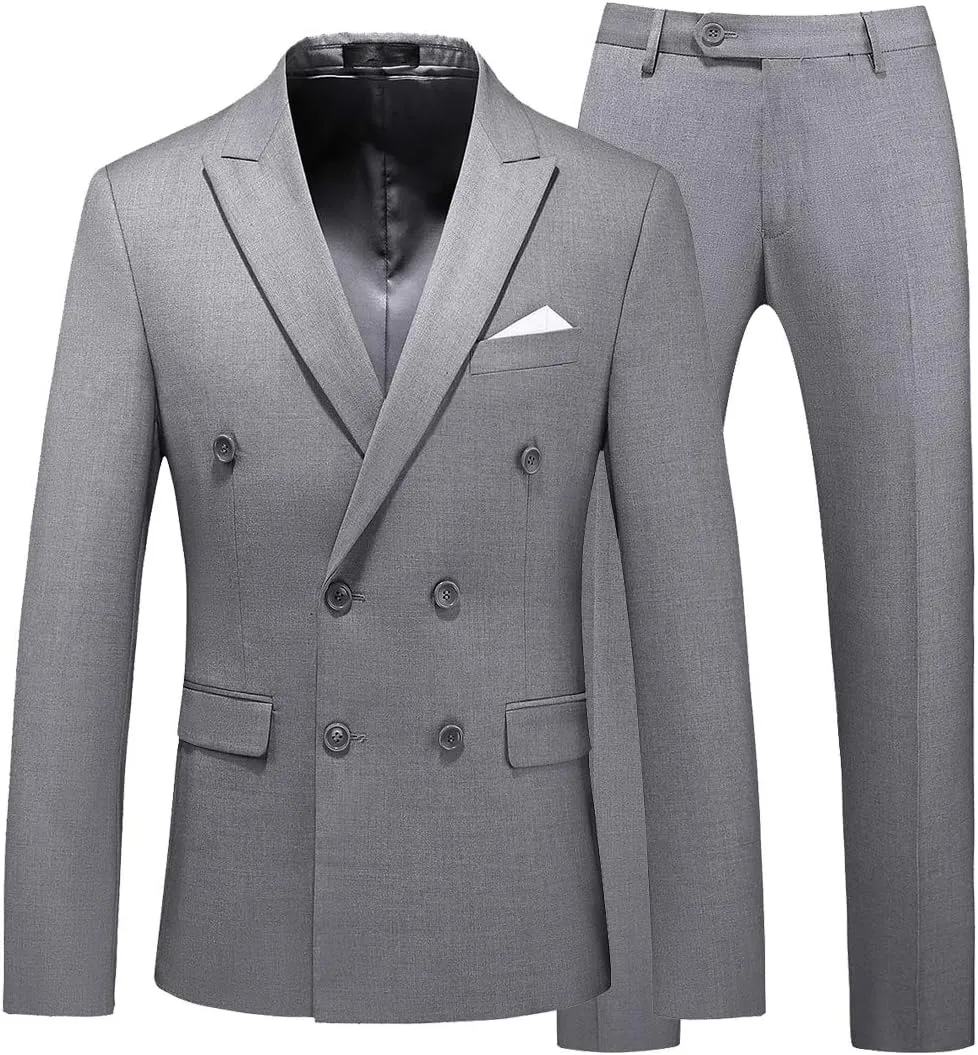 UNINUKOO Mens Suits 2 Piece Double Breasted Tuxedo Suit Slim Fit Wedding Party Dress Formal Suits for Men