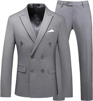 UNINUKOO Mens Suits 2 Piece Double Breasted Tuxedo Suit Slim Fit Wedding Party Dress Formal Suits for Men