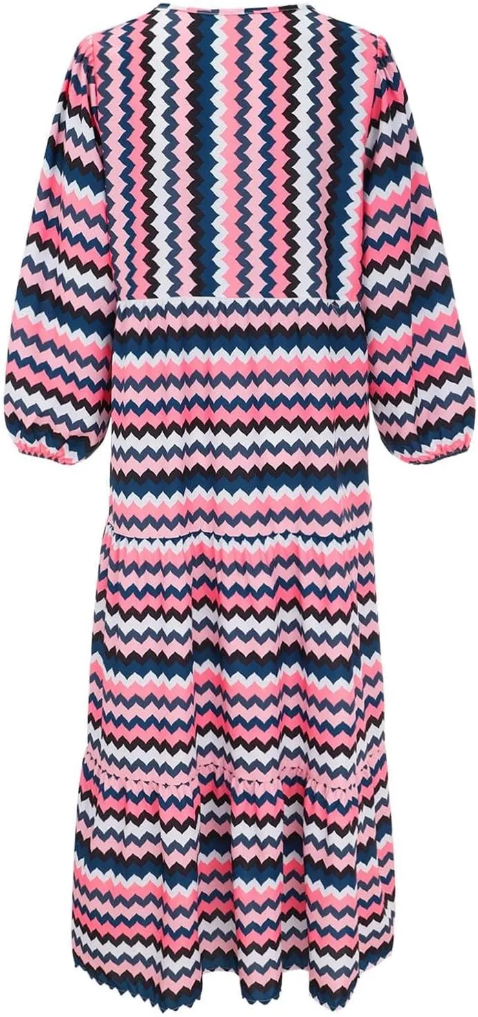 uSecee Boho Dresses for Women 2024 Casual Loose Bohemian Floral Dress Summer Beach Dress A Line Swing Flowy Long Maxi Dress