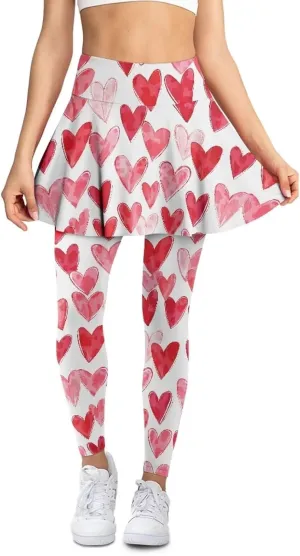 Valentine's Day Skirted Leggings for Women with Pocket Athletic Full Length Yoga Tennis Golf Skirt XS-3XL