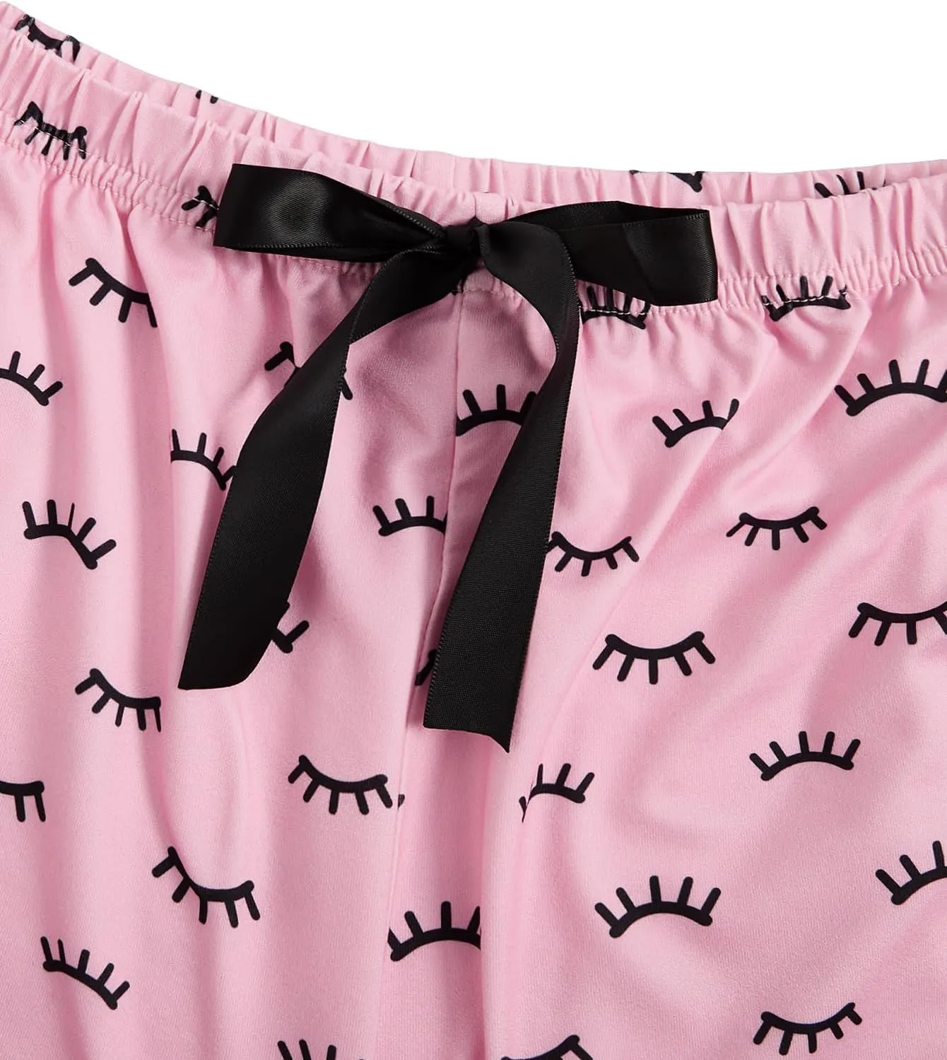 Verdusa Women's 3 Pieces Cute Pajama Sets Graphic Printed Bow Decor Shorts Pants Pjs