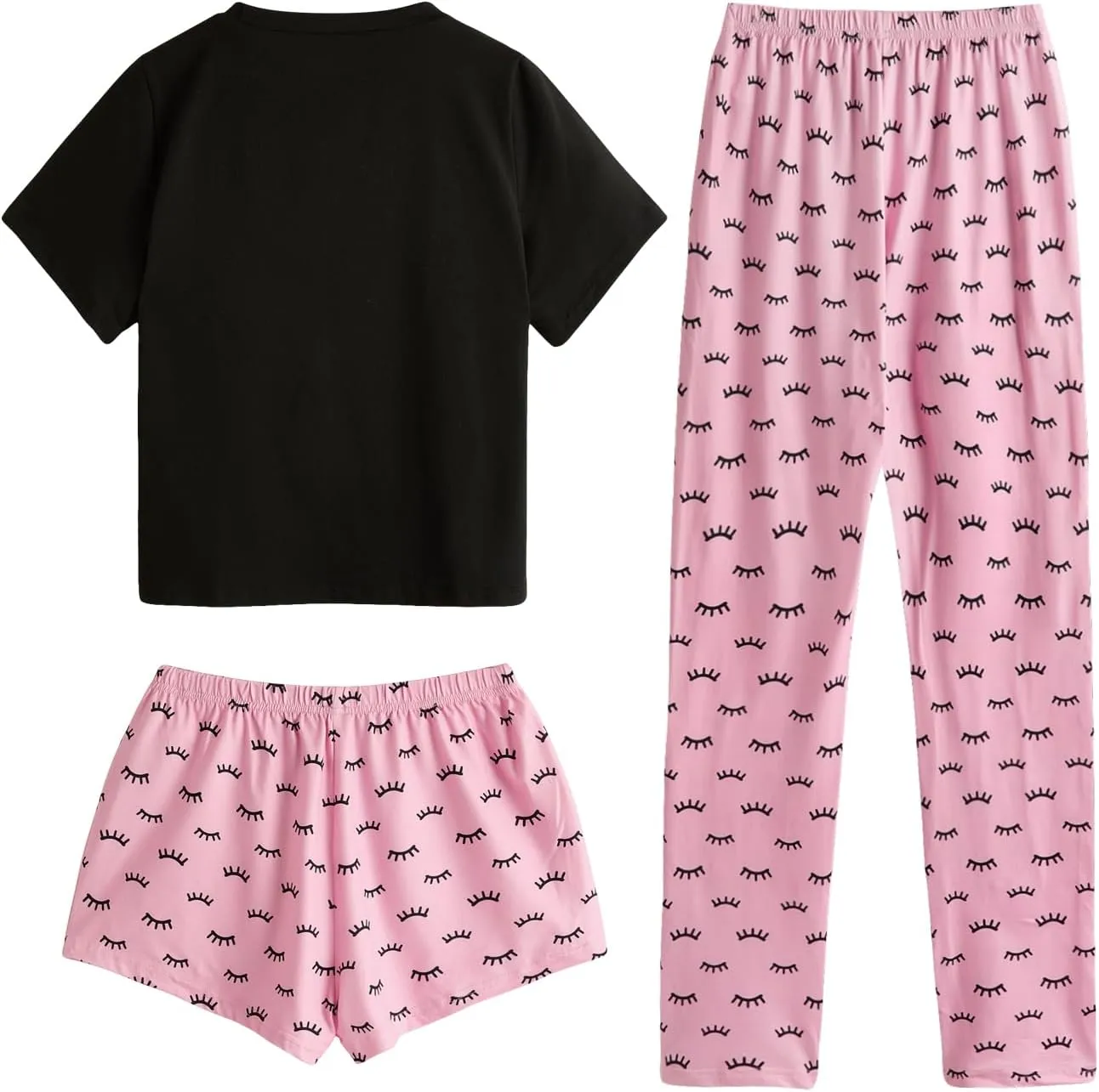 Verdusa Women's 3 Pieces Cute Pajama Sets Graphic Printed Bow Decor Shorts Pants Pjs