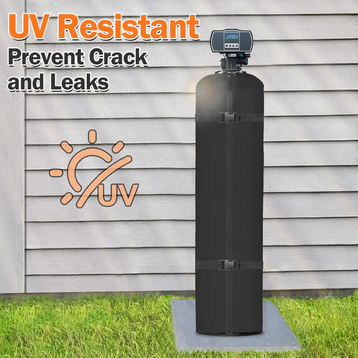 Water Softener Cover Outdoor, 3 Layers Insulation Water Softener Tank Jacket, Heavy Duty Outdoor Insulated Water Softener Tank Cover, Water Softener Covers for Outside Units, 12''D x 52''H- Black