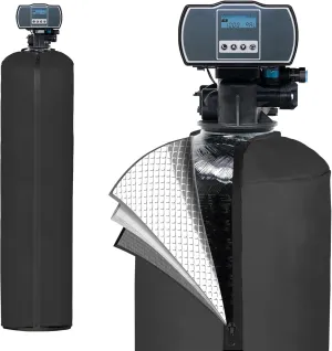 Water Softener Cover Outdoor, 3 Layers Insulation Water Softener Tank Jacket, Heavy Duty Outdoor Insulated Water Softener Tank Cover, Water Softener Covers for Outside Units, 12''D x 52''H- Black