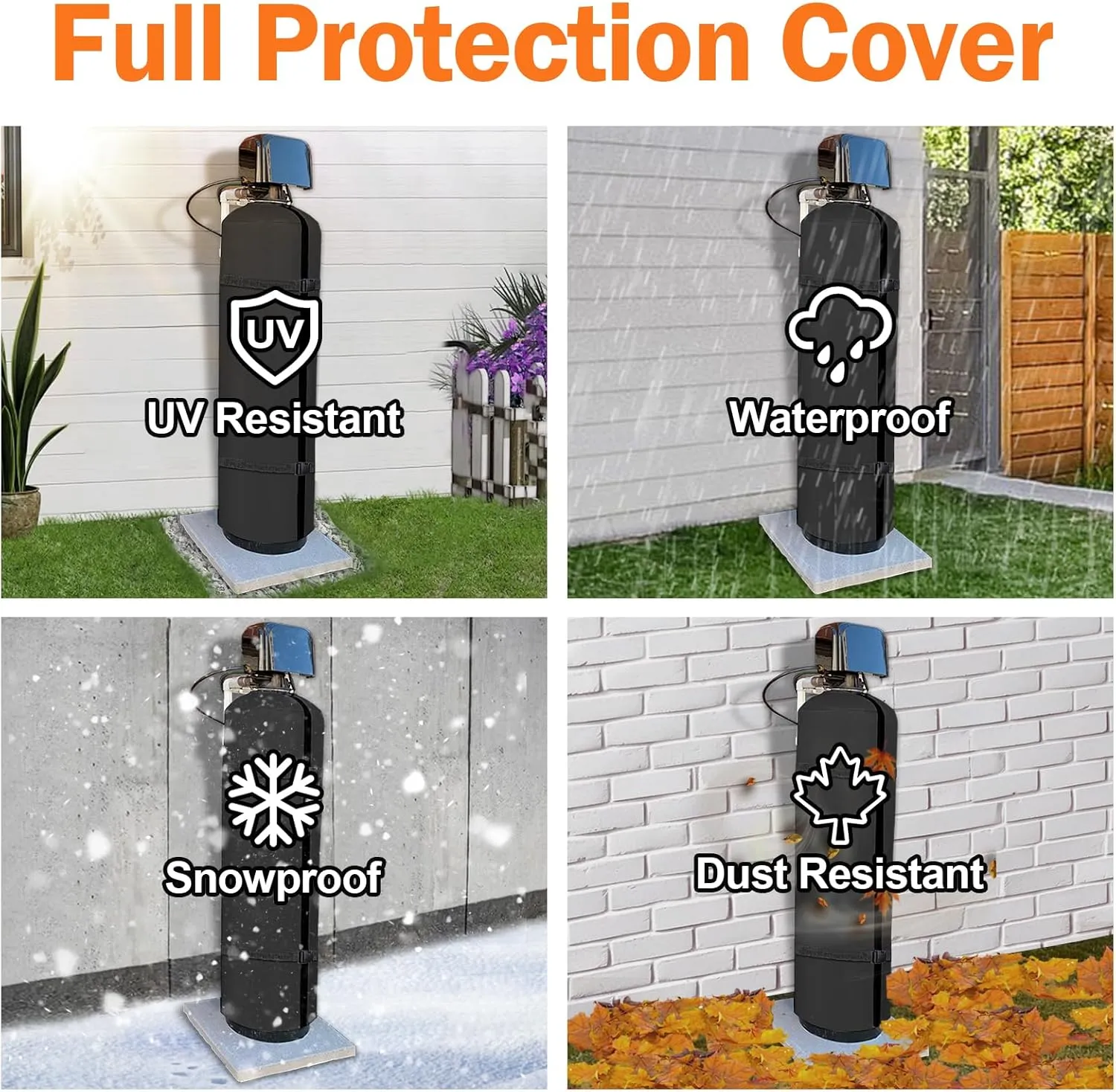 Water Softener Cover Outdoor, 3 Layers Insulation Water Softener Tank Jacket, Heavy Duty Outdoor Insulated Water Softener Tank Cover, Water Softener Covers for Outside Units, 12''D x 52''H- Black