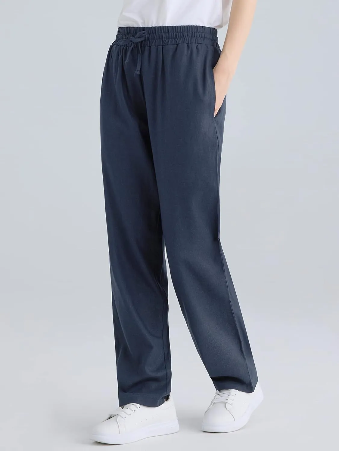 Weintee Women's Wide Leg Linen Pants with Pockets