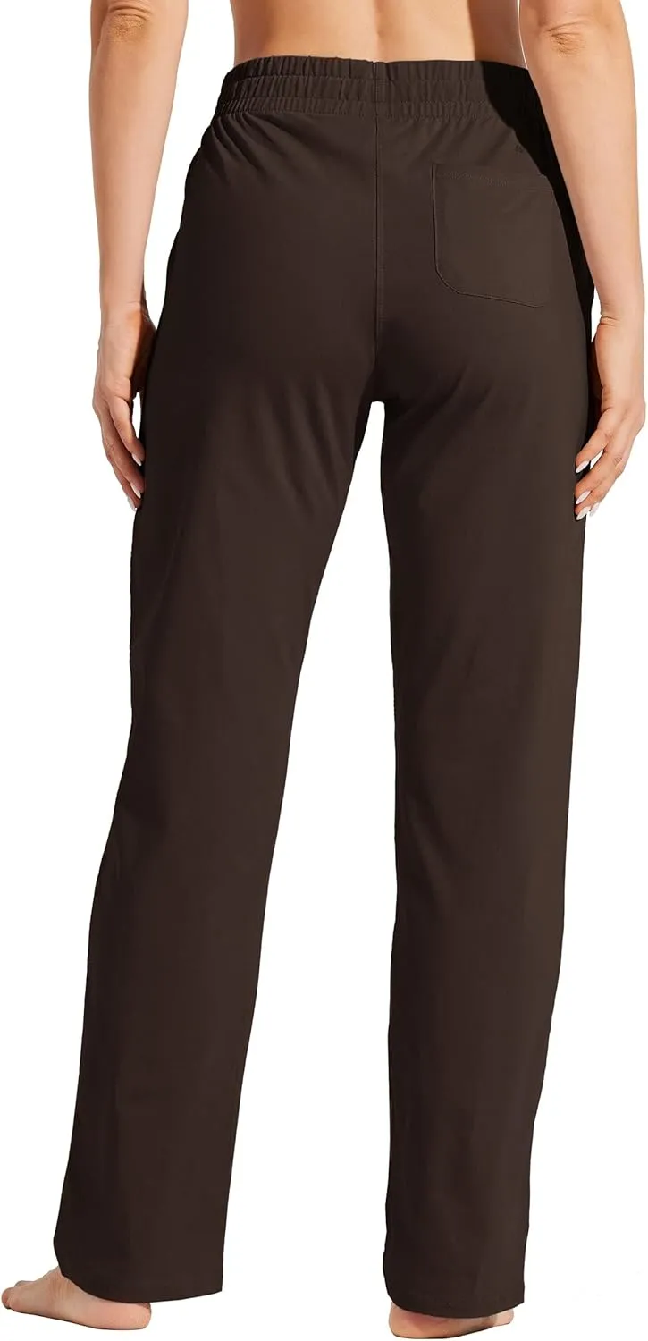 Willit Women's Cotton Sweatpants Open Bottom Yoga Sports Pants Straight Leg Lounge Athletic Pants with Pockets