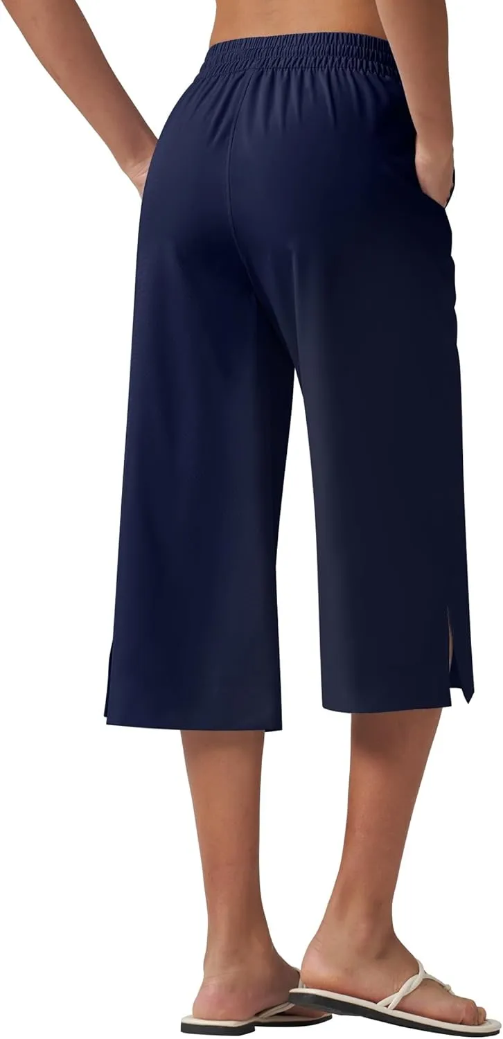 Willit Women's Wide Leg Capris Pants Lightweight Travel Pants Quick Dry Summer Walking Athletic UPF50  Pockets