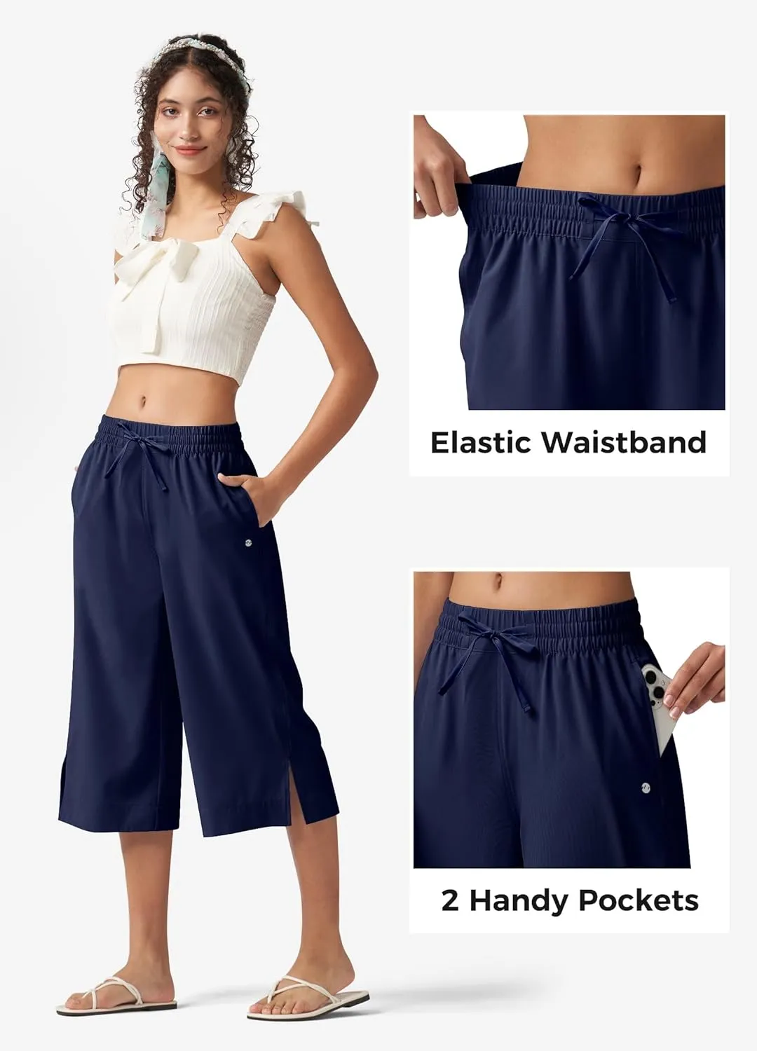 Willit Women's Wide Leg Capris Pants Lightweight Travel Pants Quick Dry Summer Walking Athletic UPF50  Pockets