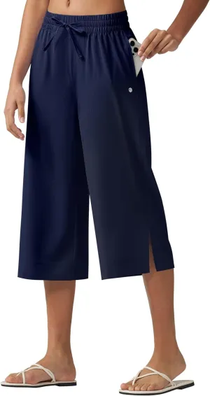 Willit Women's Wide Leg Capris Pants Lightweight Travel Pants Quick Dry Summer Walking Athletic UPF50  Pockets