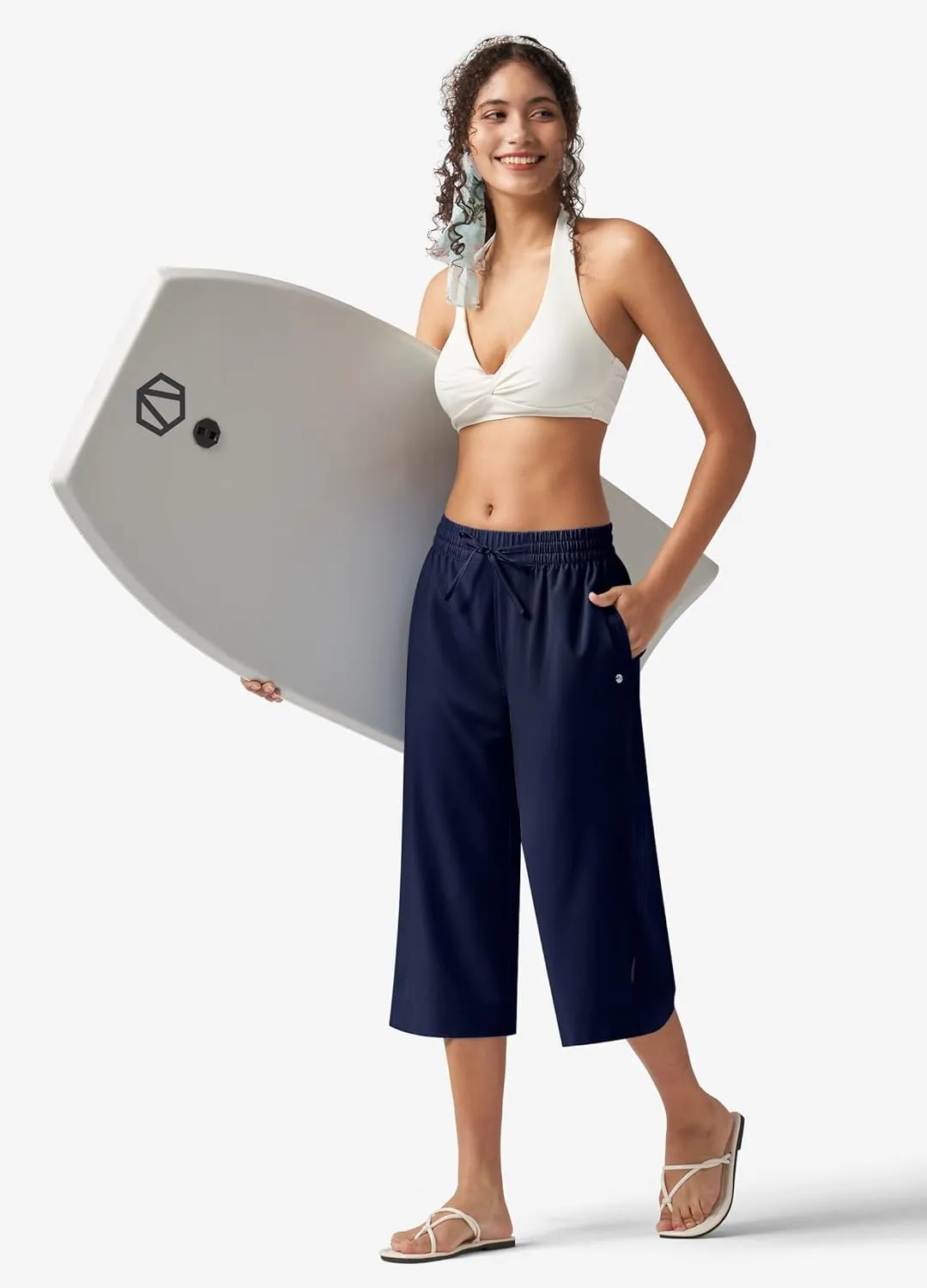 Willit Women's Wide Leg Capris Pants Lightweight Travel Pants Quick Dry Summer Walking Athletic UPF50  Pockets