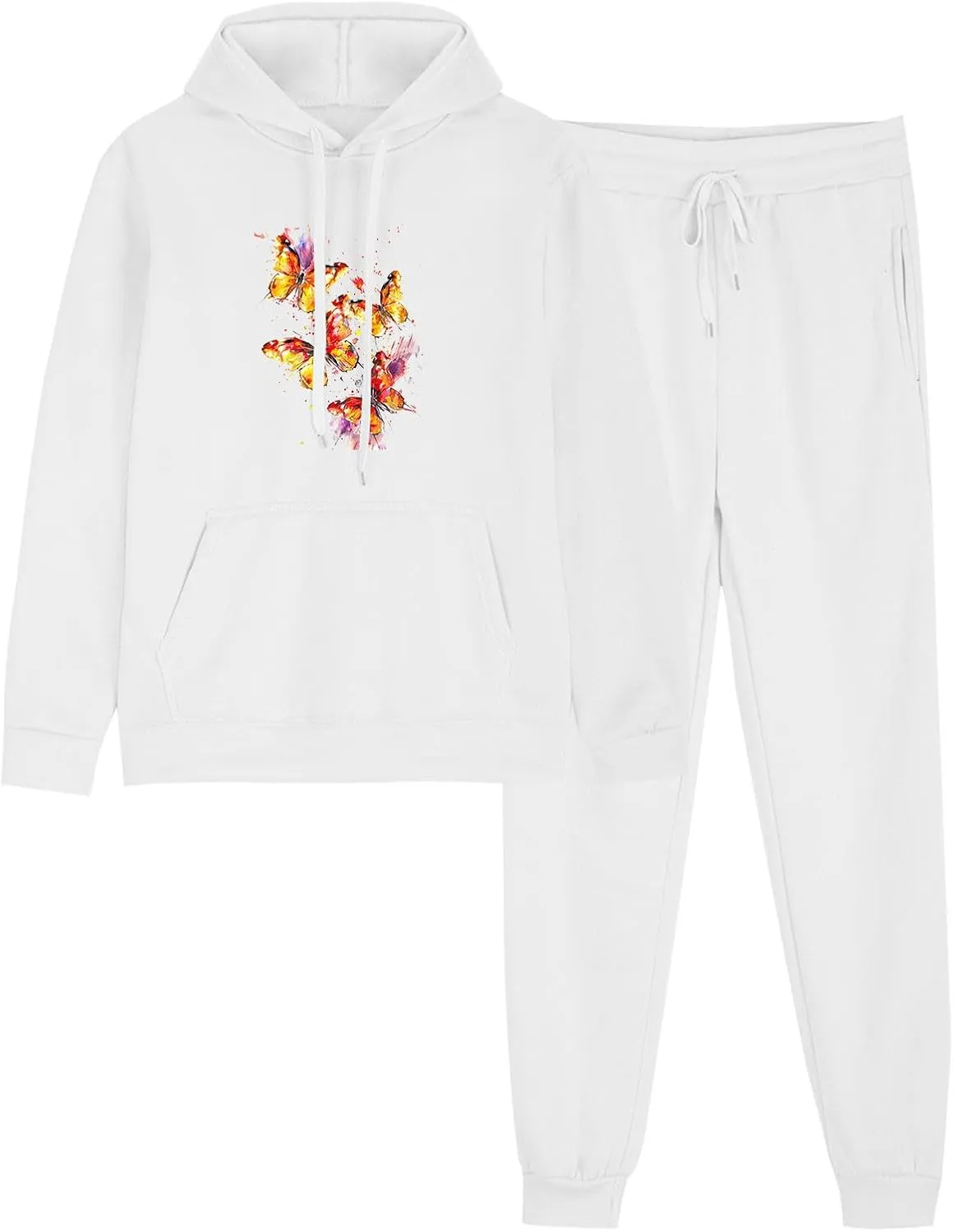Women 2 Piece Outfits Lounge Sets Cute Butterfly Graphic Hoodie Sweatshirt Sweatpants Tracksuit Sweatsuit Set Pockets