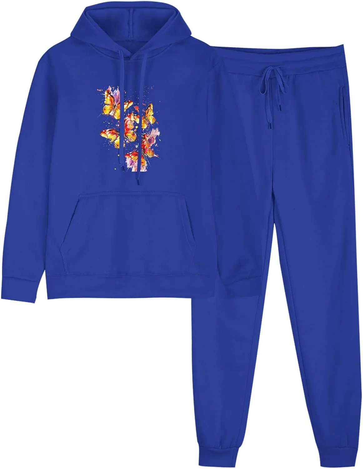 Women 2 Piece Outfits Lounge Sets Cute Butterfly Graphic Hoodie Sweatshirt Sweatpants Tracksuit Sweatsuit Set Pockets