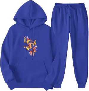 Women 2 Piece Outfits Lounge Sets Cute Butterfly Graphic Hoodie Sweatshirt Sweatpants Tracksuit Sweatsuit Set Pockets
