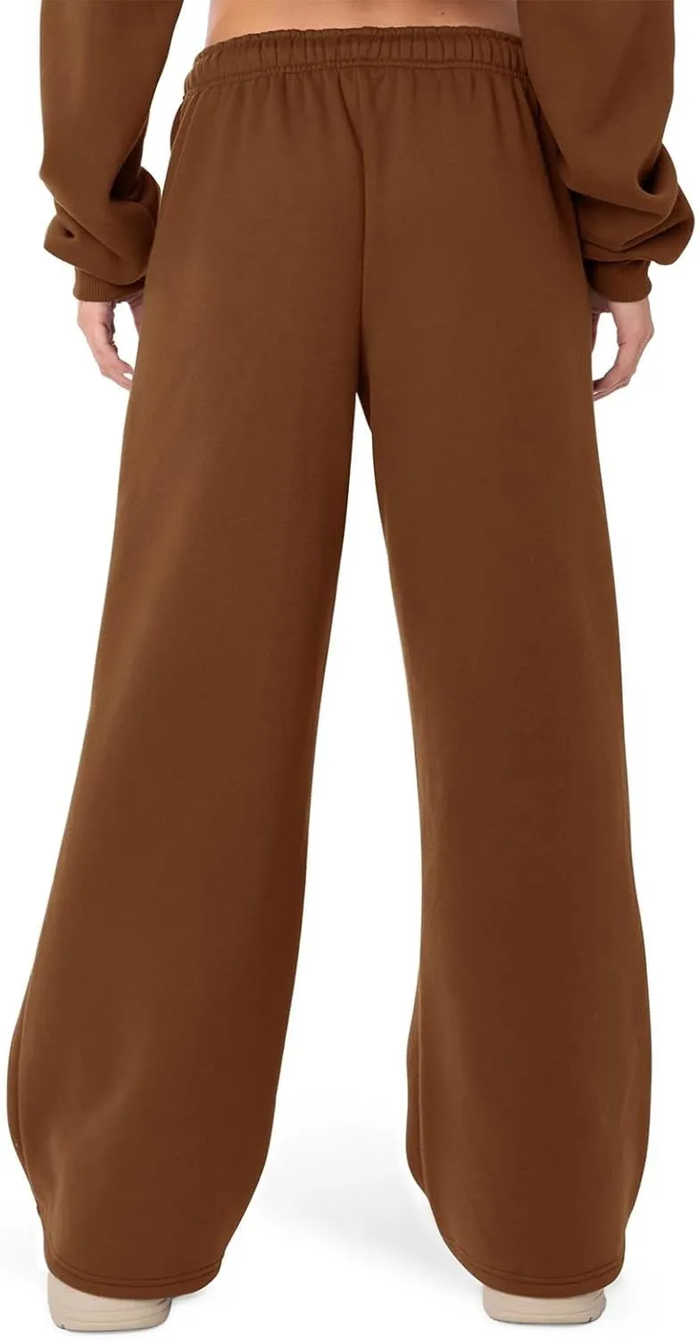 Women Casual Baggy Sweatpants Solid Color Joggers Lounge Pants Drawstring High Waist Wide Leg Trousers