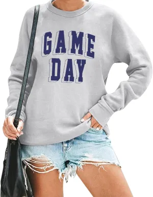 Women Game Day Sweatshirt Football Fan Game Day Shirt Letter Print Long Sleeve Casual Top