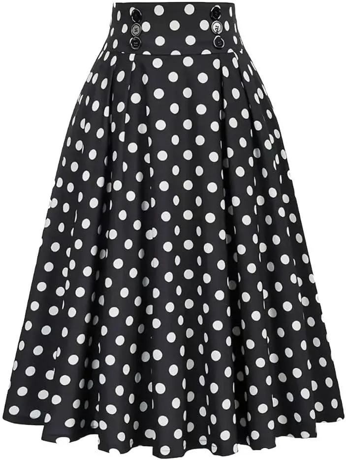 Women High Waist Skirt Vintage Casual Skirts Women's Pleated Skirt