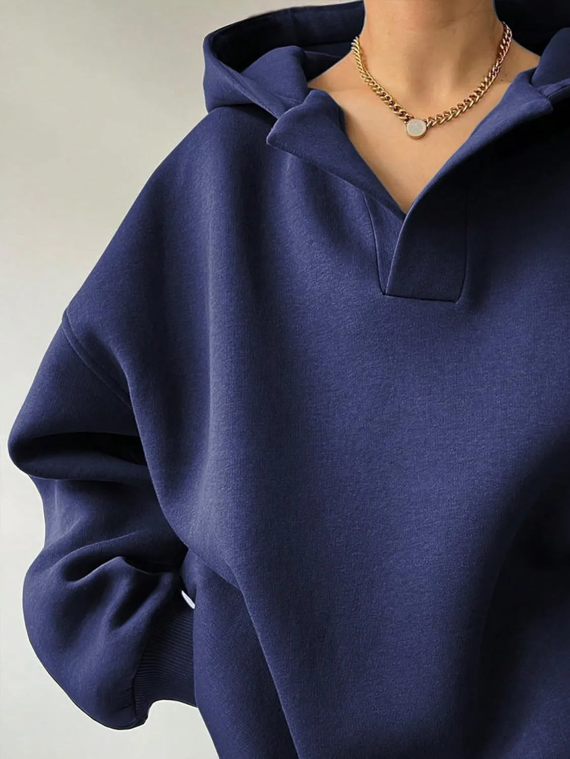 Women Hoodies Oversized Fleece Long Sleeve Comfy Casual V Neck Pullover Sweatshirts Preppy Clothes