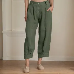 Women Linen Pant 2025 Summer High Waist Wide Leg Capri Pant Casual Loose Baggy Vacation Beach Straight Trouser Pocket