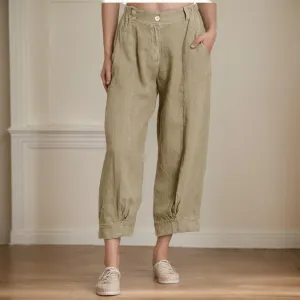 Women Linen Pant 2025 Summer High Waist Wide Leg Capri Pant Casual Loose Baggy Vacation Beach Straight Trouser Pocket