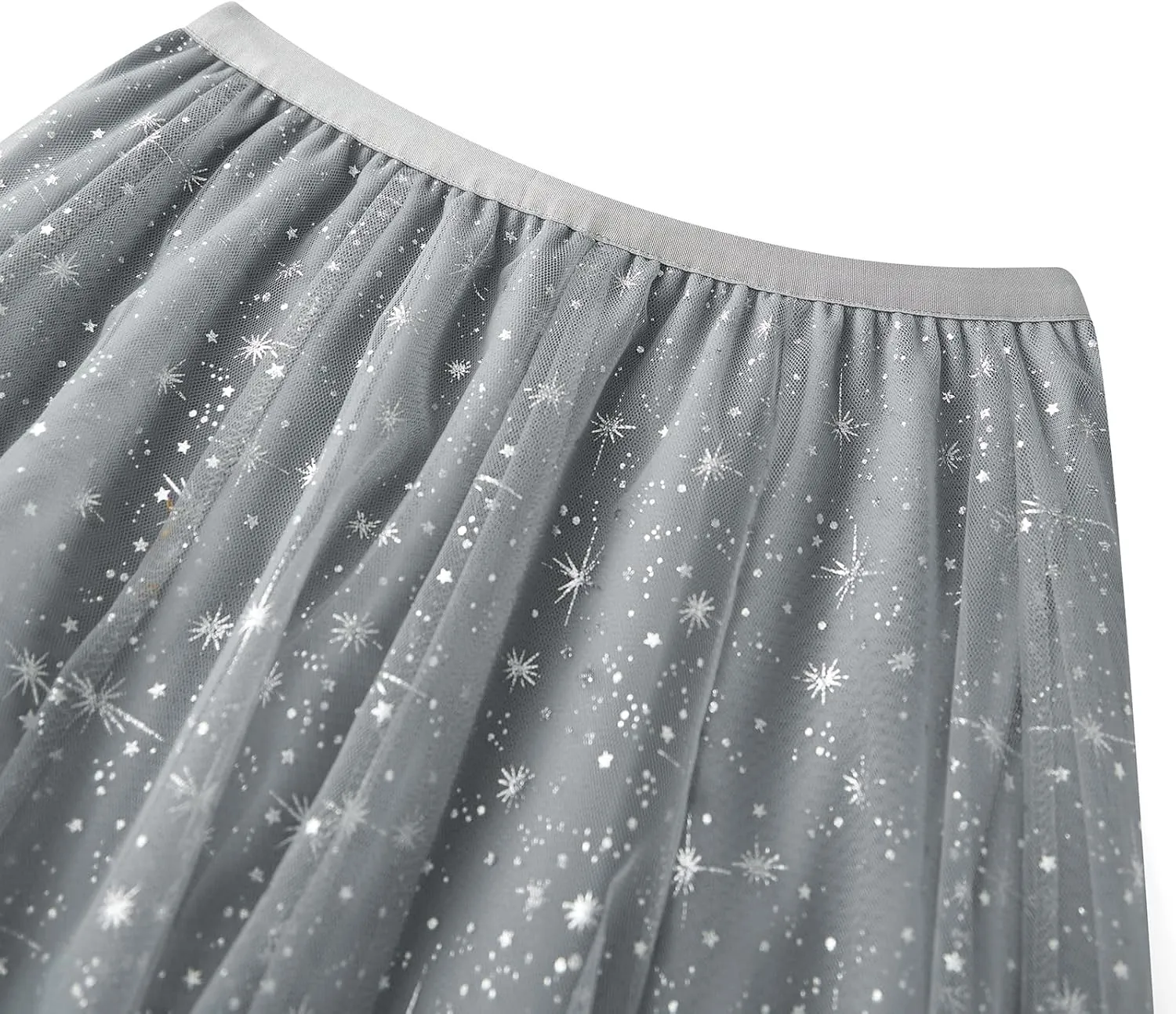 Women Mesh Tutu Maxi Skirts Sequin Glitter Layered Elastic High Waist A-Line Swing Skirts Y2k Party Streetwear