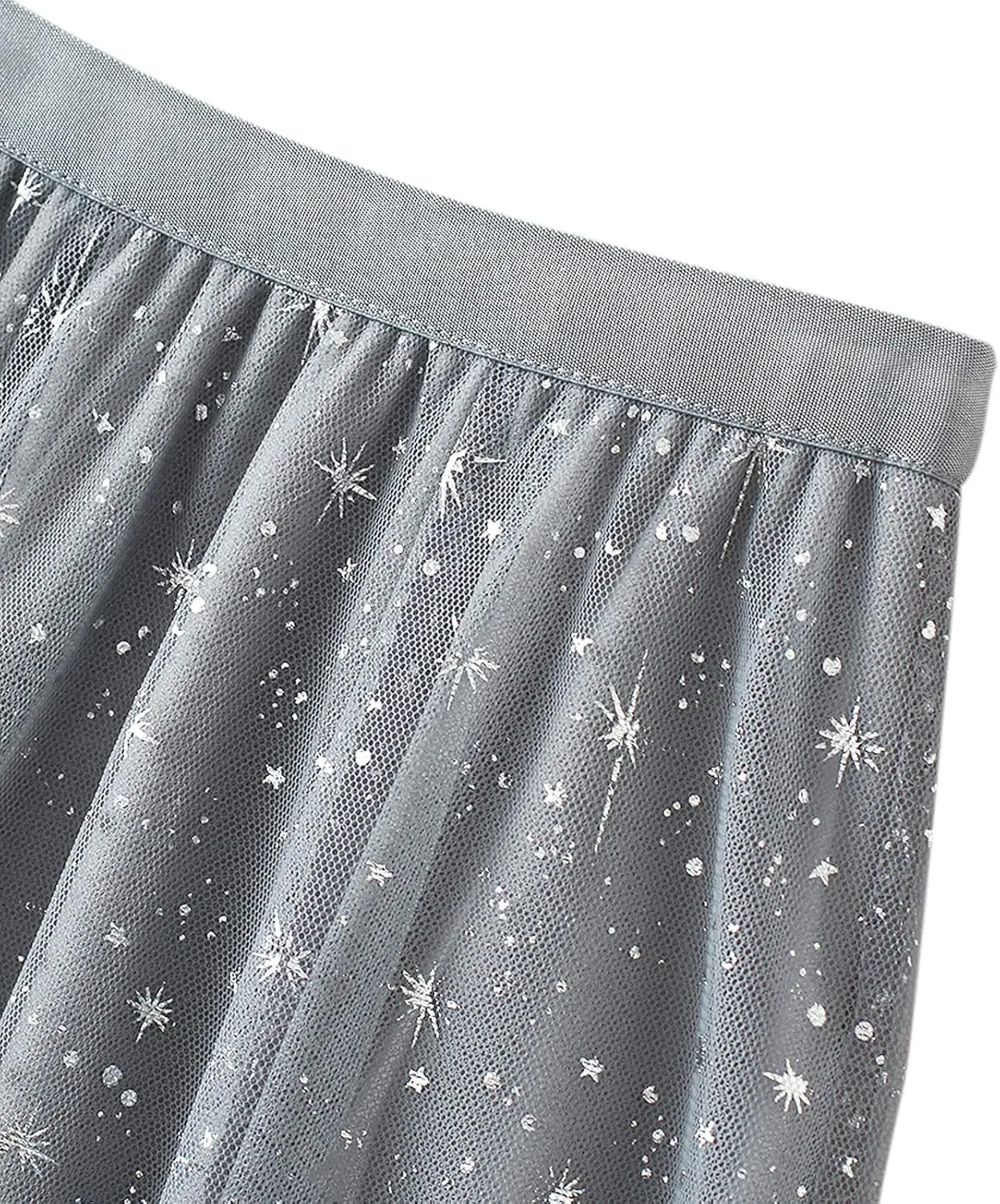 Women Mesh Tutu Maxi Skirts Sequin Glitter Layered Elastic High Waist A-Line Swing Skirts Y2k Party Streetwear