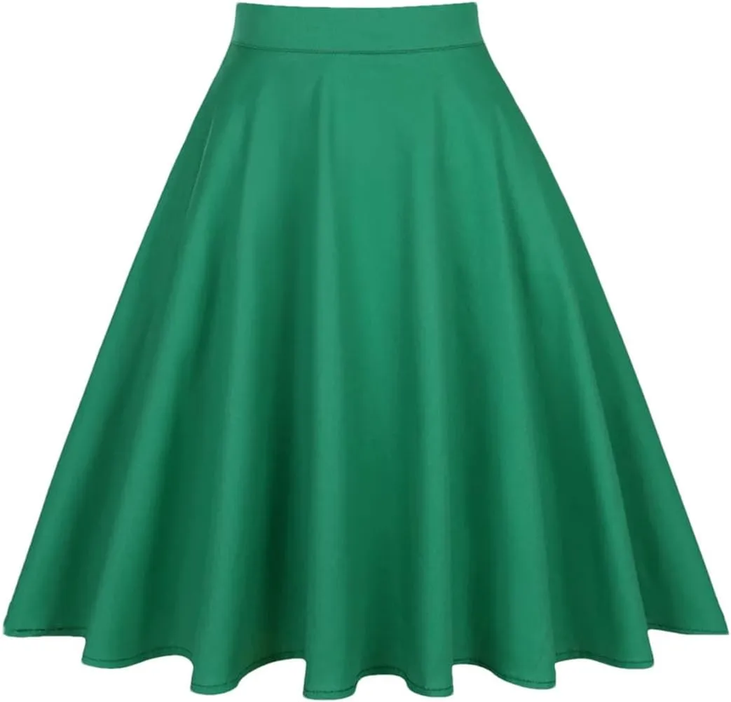 Women Pleated Skirts High Waist Party Casual A Line Vintage Swing Skirts