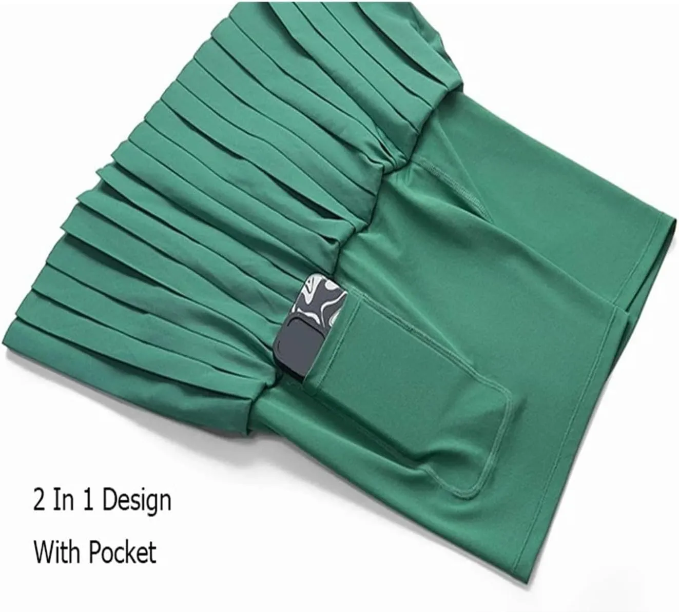 Women Pleated Tennis Skirt Summer Solid Color High Waist Yoga Running Skort 2 in 1 Pocket Gym Short Sportswear