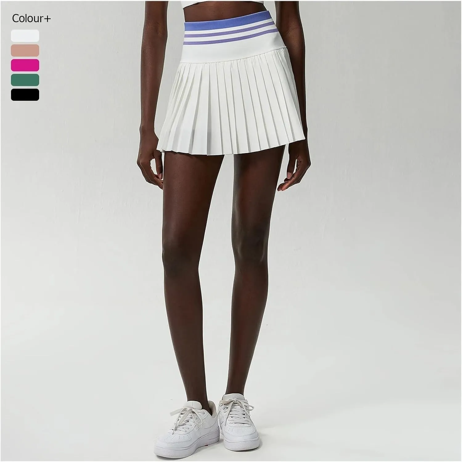 Women Pleated Tennis Skirt Summer Solid Color High Waist Yoga Running Skort 2 in 1 Pocket Gym Short Sportswear