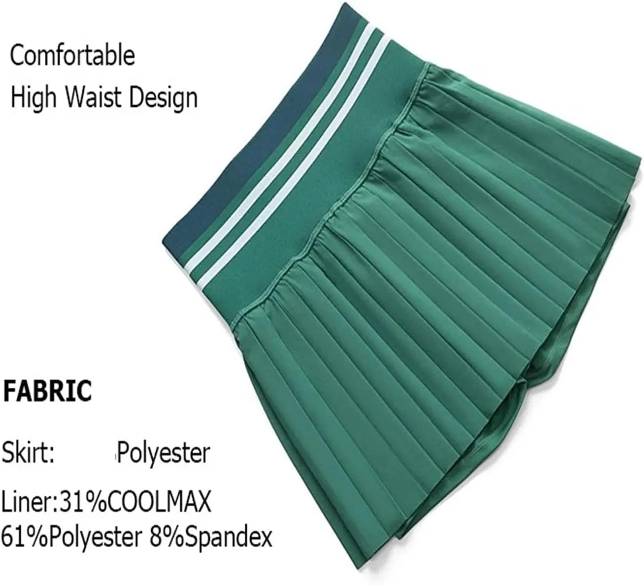 Women Pleated Tennis Skirt Summer Solid Color High Waist Yoga Running Skort 2 in 1 Pocket Gym Short Sportswear