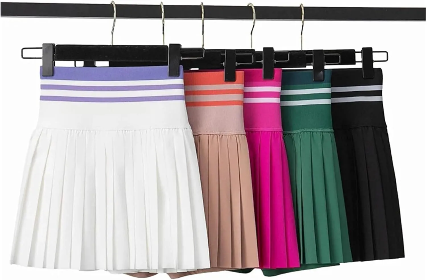 Women Pleated Tennis Skirt Summer Solid Color High Waist Yoga Running Skort 2 in 1 Pocket Gym Short Sportswear